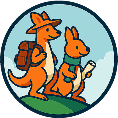 Two travel kangaroos on a hill (cartoon style)